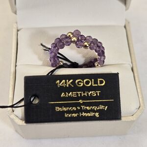 14kt Solid Yellow Gold Semiprecious Amethyst Beaded Ring
